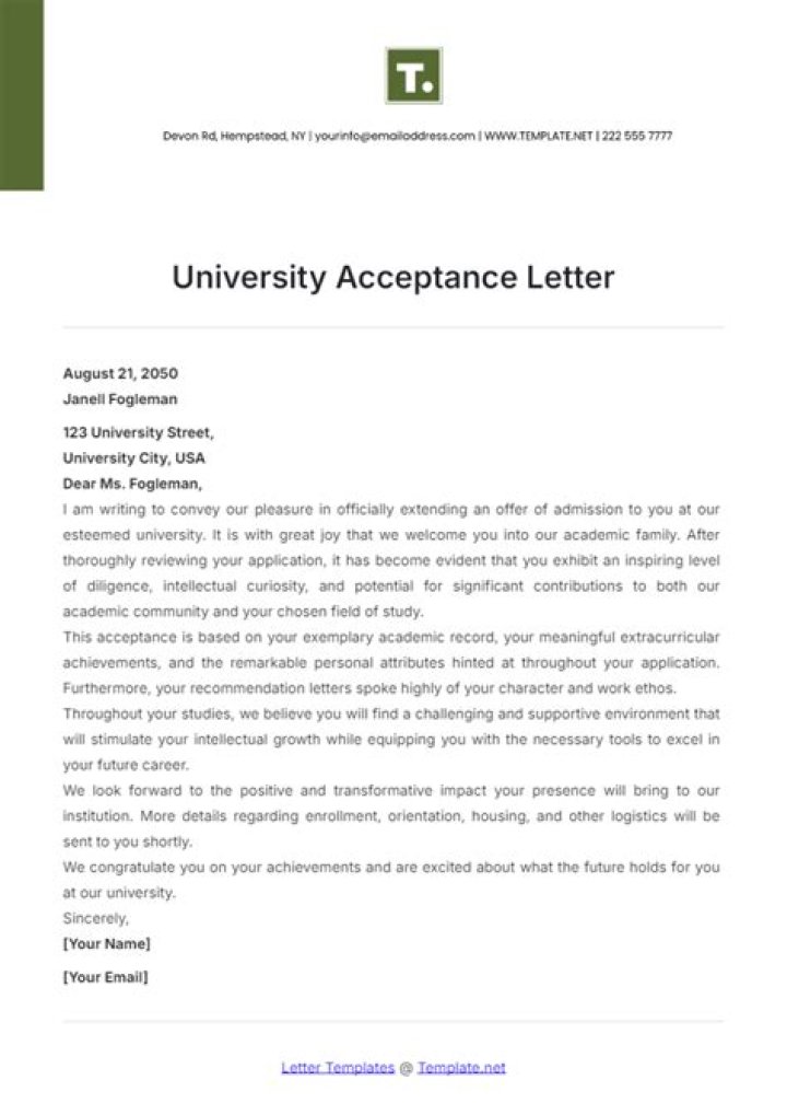 Does Duke send acceptance letters?