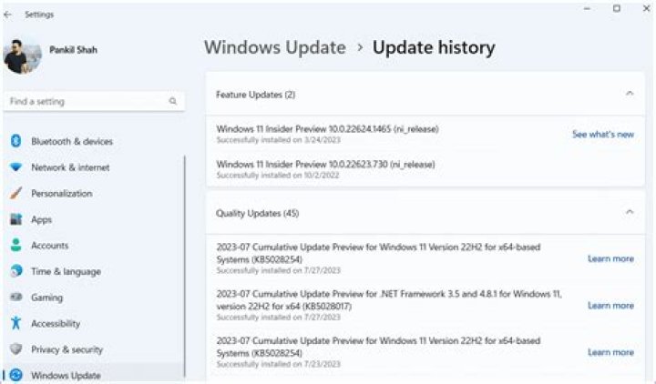 How do I find Windows Update history?