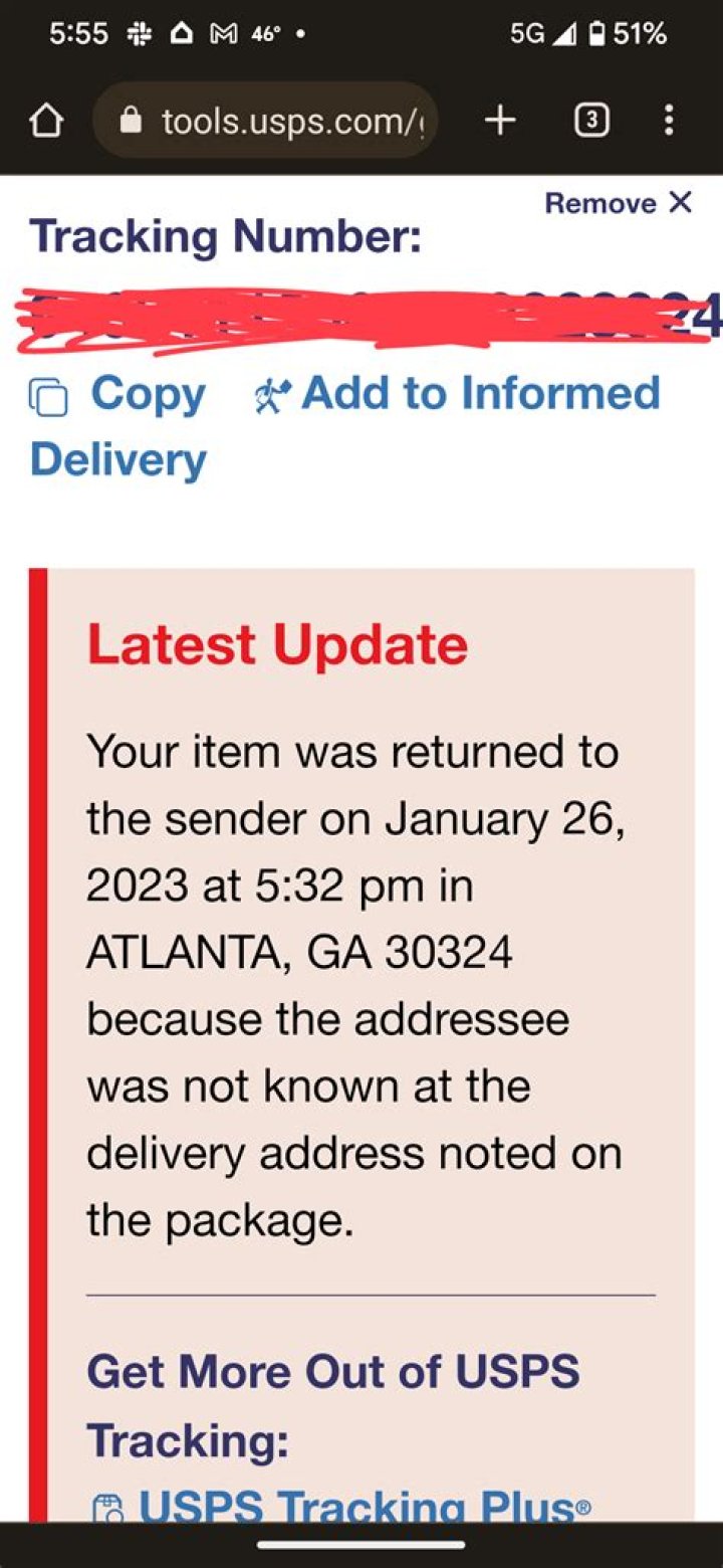 How do I track a package that was returned to sender?
