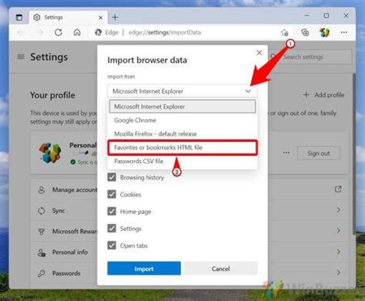 How do I transfer favorites from Internet Explorer?