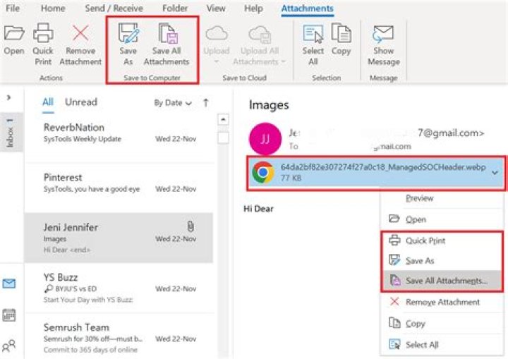How do I view all attachments in an email thread?