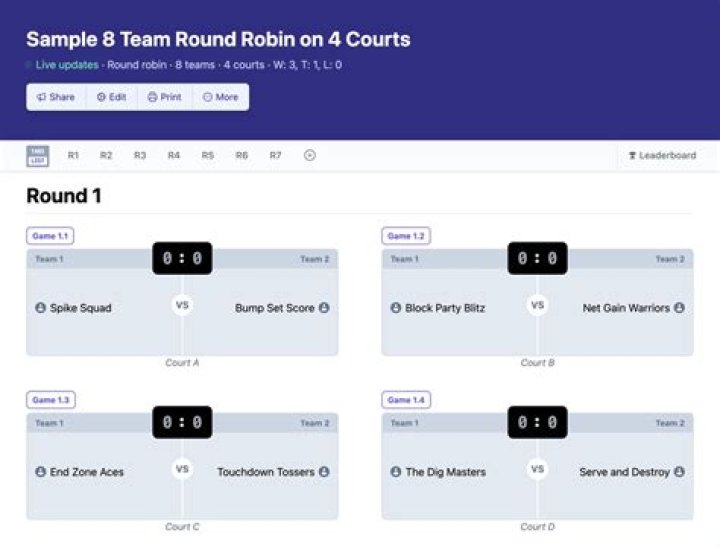 How do you do an 8 team round robin?