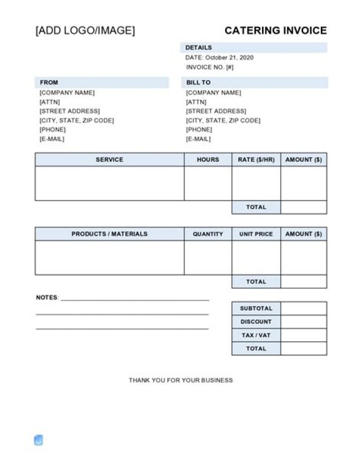 How do you write a catering invoice?