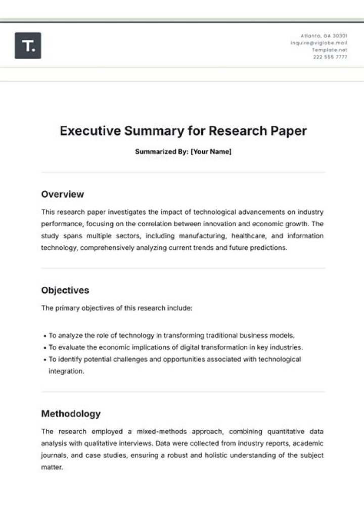 How do you write an executive summary for a research paper?
