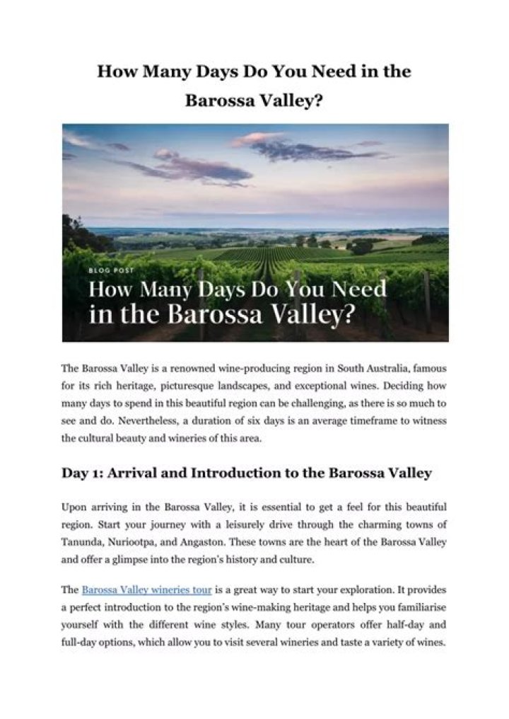 How many days do you need in the Barossa Valley?