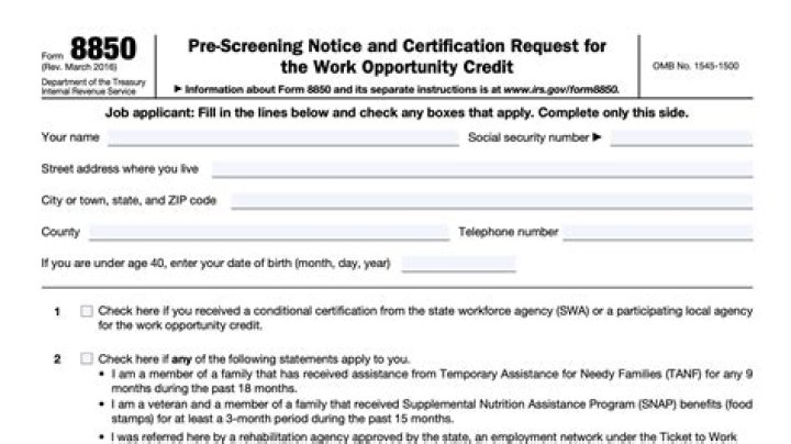 What is form 8850 pre-screening notice?