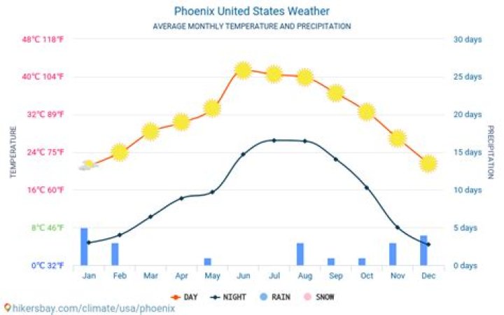 What is the average daytime temperature in Phoenix Arizona?