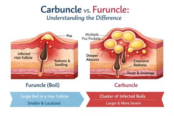 What is the difference between furuncles and carbuncles?