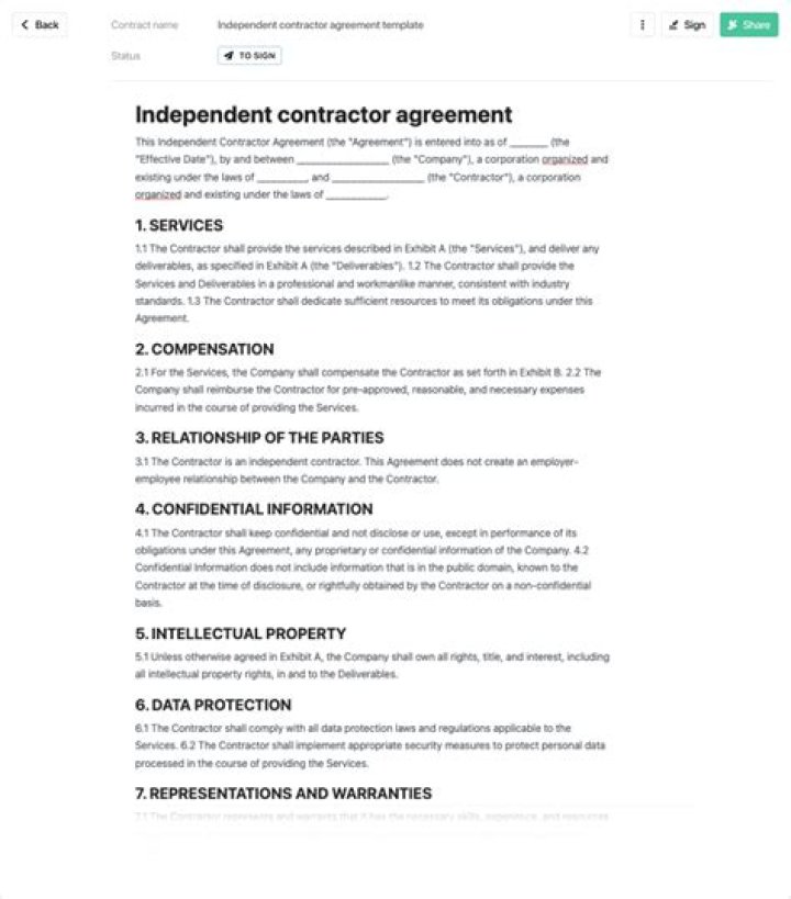 What should a contractor agreement include?