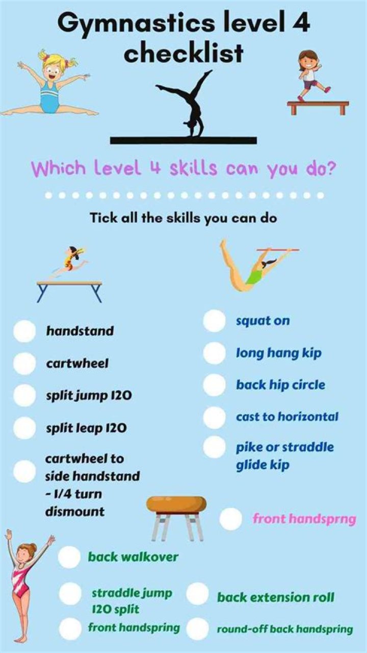 What skills are in level 1 gymnastics?